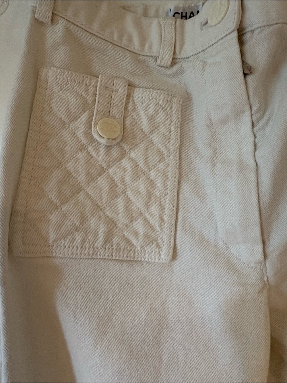 Vintage Chanel Cream Boot Cut Pants with Quilted pockets Size 4 - Picture 3 of 7